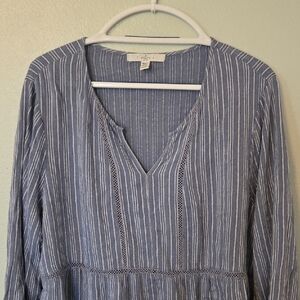 Fever | Blue Striped V Neck Long Sleeve Top Size XXL